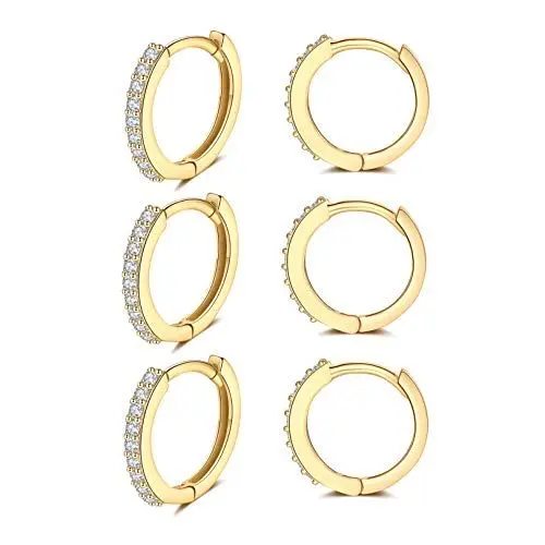 Produktbild: Creolen Silber 925 Ohrringe- 3 Paar Hypoallergen Klein Huggies Creolen Silber Damen Sterling Silber Pfosten Ohrringe Set Schmuck Geschenke für Weinachten Damen Herren Geschenke (8mm*3)