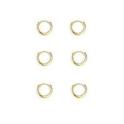 Produktbild: Silber 925 Creolen Set - 3 Paar Klein Huggies Ohrringe für Damen, Mädchen, Herren - Zierliche Knorpel Tragus Helix Schlafen Schmuck 6mm - Gold