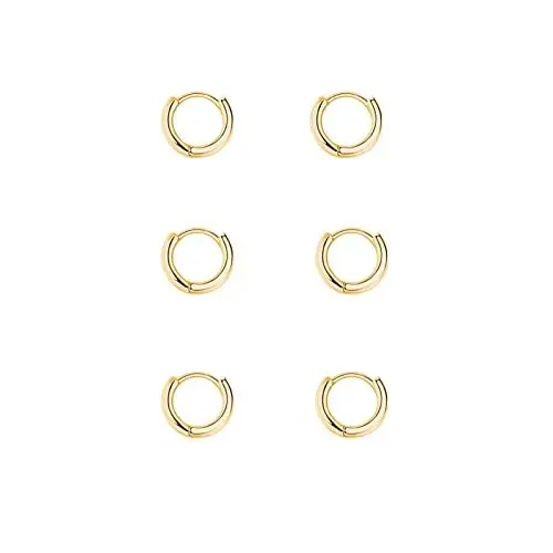 Produktbild: Silber 925 Creolen Set - 3 Paar Klein Huggies Ohrringe für Damen, Mädchen, Herren - Zierliche Knorpel Tragus Helix Schlafen Schmuck 6mm - Gold