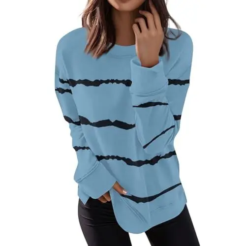 Produktbild: CreoQIJI Kompressionsshirt Herren Rot Langarmshirts, Oberteile in Übergröße, elegante, lässige Blusen für Damen, Rundhalsausschnitt, lockere Passform, trendige Tuniken Thermobekleidung (Light Blue, S)