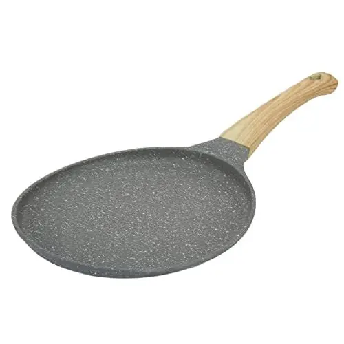 Produktbild: Crêpe-Pfanne, Dosa-Pfanne mit Antihaftbeschichtung aus Aluminiumlegierung, Tortillapfanne, Pfannkuchenpfanne mit Holzgriff für Gasherd, Induktionsherd(28 cm / 11,0 Zoll)