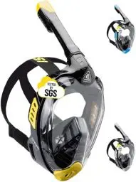 Produktbild: CRESSI Bali Full Face Mask Black/Yellow L/XL-Tauchermaske Vollmaske Ultra Klare Polycarbonat Linse, 100% Silikon, Schnorchel Float Ventil, Kamera Halterung, Schwarz/Gelb, L/XL, Erwachsene