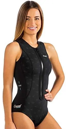 Produktbild: CRESSI Termico Lady Swimsuit 2 mm - Damen Schwimmanzug Ärmellos, aus Stark Dehnbarem 2mm Ultraspan Double Lined Neoprene, Schwarz/Logo AquamarinS/2