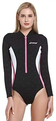 Produktbild: CRESSI Termico Long Sleeve Lady Swimsuit 2 mm - Damen Schwimmanzug Langärmelig , aus Stark Dehnbarem 2mm Ultraspan Double Lined Neoprene, Schwarz/Rosa/Weiß, XXL/6
