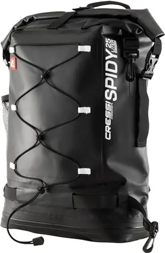 Produktbild: Cressi Unisex-Adult Spidy Dry Deckpack Black 25 L Wasserdichter Rucksack zur Befestigung an den D-Ringen Hydrosports SUP-Boards, Schwarz