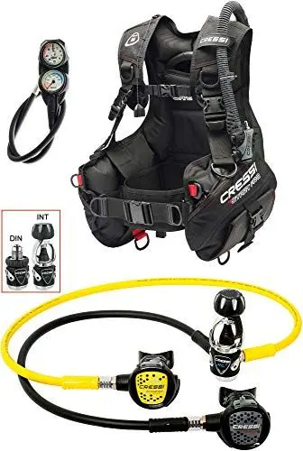 Produktbild: CRESSI Crg1B Unisex Start Pro Tauchset – INT Tauchpaket – Komplettset mit Tarierjacket, Octopus, Konsole – Schwarz