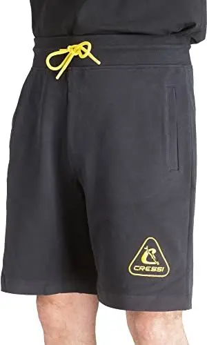 Produktbild: Cressi Unisex Bermuda-Sportshorts – Schwarz/Gelb – Slim Fit mit Taschen – 95 Prozent Baumwolle, 5 Prozent Elasthan – Maschinenwaschbar