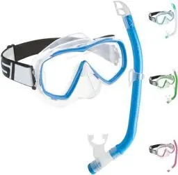 Produktbild: Cressi Estrella Jr Combo - Maske Estrella Jr + Schnorchel Top zum Tauchen und Schnorcheln, Transparent/Blau, Einheitsgröße, Kinder Unisex