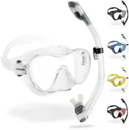 Produktbild: Cressi F1 + Dry Combo - Rahmenlose Maske + Schnorchel Dry Combo Set zum Tauchen und Schnorcheln, Transparent, Einheitsgröße, Unisex Erwachsene