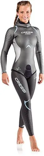 Produktbild: Cressi Free Lady Wetsuit 3.5mm - Apnoe-Neoprenanzug aus 3.5 mm glattem Neopren, Silber Schwarz Farbe, Blau, L