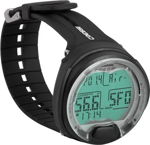 Produktbild: CRESSI Leonardo Tauchcomputer – Luft/Nitrox & Gauge-Modus – Ein-Knopf-Bedienung, Hochkontrast-Display – 120m wasserdicht, Benutzerwechselbare Batterie, Deep Stop, CNS O₂ Indikator