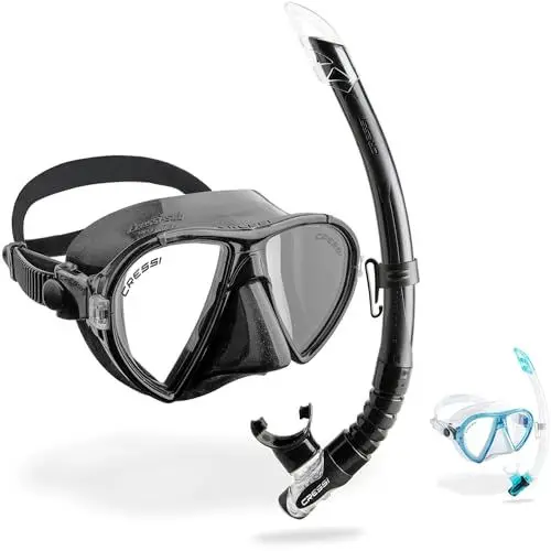 Produktbild: CRESSI Ocean + Gamma Combo Black/Black - Schnorchelset Ocean Maske+Schnorchel Gamma zum Tauchen und Schnorcheln, Schwarz/Schwarz, Einheitsgröße, Erwachsene