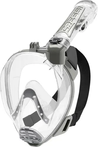 Produktbild: Cressi Unisex-Adult Duke Full Face Mask Schnorchel Dry Vollgesichtsmaske Wide Vision mit Action Cam Halterung, Transparent/Silber, M/L