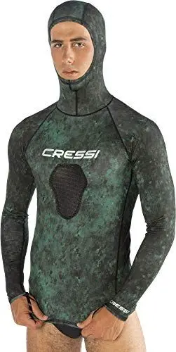 Produktbild: Cressi Unisex-Adult Hunter Hooded Rush Top Rash Guard Shirt mit Kapuze für Wassersport, Camo Grün, M