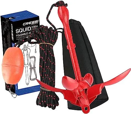 Produktbild: Cressi Unisex-Adult Squid Foldable Anchor Set 1,6 kg Anker für SUPs und Kajaks aus Kohlenstoffstahl, Rot, 1500 gr