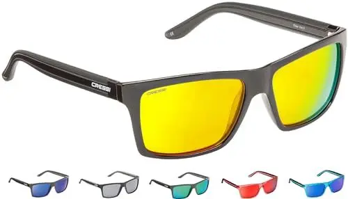 Produktbild: Cressi Unisex-Erwachsener Rio Sunglasses Premium Sport Sonnenbrille Polarisierte 100% UV-Schutz, Brillengestell Schwarz-Gelb Linsen, Einheitsgröße
