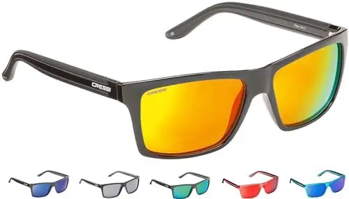 Produktbild: Cressi Unisex, Premium Sport Sonnenbrille Polarisierte Linse 100 Prozent UV-Schutz, Brillengestell Schwarz Matt - Orangefarbene Linsen, Einheitsgröße