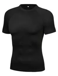 Produktbild: Crewhpo Kompressionsshirt Kurzarm Herren Sport T-Shirts mit Rundhalsausschnitt Funktionsshirt Atmungsaktiv T Shirt Classics für Männer Training Shirts für Fitness Laufen Gym Schwarz