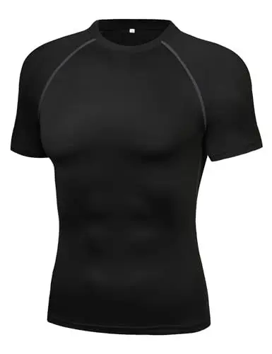Produktbild: Crewhpo Kompressionsshirt Kurzarm Herren Sports T-Shirts mit Rundhalsausschnitt Funktionsshirt Atmungsaktiv T Shirt Classics für Männer Training Shirts für Fitness Laufen Gym Schwarz