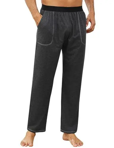 Produktbild: Crewhpo Schlafanzughose Lang Herren Pyjamahose Baumwolle Lange Nachtwäsche Hose Einfarbige für Männer Unifarbene Freizeithose Loungewear mit Taschen