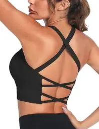 Produktbild: Crewhpo Sport BH Damen Ohne Bügel Gepolstert Bustier für Frauen Push up Sports Bra Cross Back Mit Polstern Nahtlose Sport-BHS für Yoga Fitness Pilates Gym S-XL