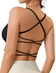 Produktbild: Crewhpo Sport BH Rückenfrei Damen Ohne Bügel Gepolstert Bustier für Frauen Cross Back Sports Bra Mit Polstern Nahtlose Sport-BHS Sexy für Yoga Fitness Pilates Gym Schwarz M