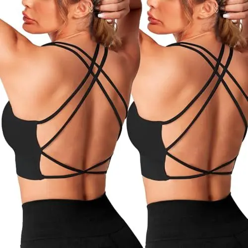 Produktbild: Crewhpo Sportbh Cross Back Damen Sport-BHS Ohne Bügel Gepolstert Fitness Bustier Push Up Mit Polstern Nahtlose Sportunterwäsche für Yoga Fitness Pilates Gym