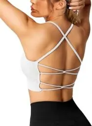Produktbild: Crewhpo Sportbh Damen Gepolstert Sport-BHS Ohne Bügel Push Up Fitness Bustier Cross Back Design Mit Polstern Nahtlose Sportunterwäsche für Yoga Fitness Pilates Gym Weiß M