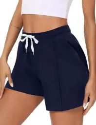 Produktbild: Crewhpo Sporthose Damen Kurz Baumwolle Kurze Hosen Sommer mit Taschen Freizeit Shorts High Waist Locker Bermuda Short Laufhose Jogginghose kurz für Training Fitness Laufen Blau XL