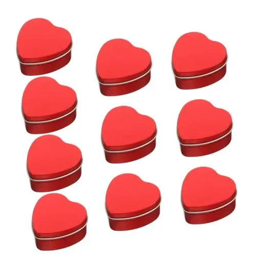 Produktbild: CRILSTYLEO Valentinstag Herzförmige Weißblech Süßigkeiten Aufbewahrungsbox Set 10 Stück Geschenkboxen Rote Deckel