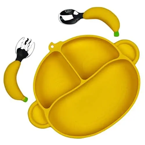 Produktbild: CRILSTYLEO Babynahrungsteller-set – Kleinkindteller Und Löffel – Serviertablett Für Snacks Aus Silikon – Und Löffel Für Kinder