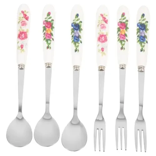 Produktbild: CRILSTYLEO Salatgabel Und Servierlöffel Aus Keramik Und Edelstahl Multifunktional Als Dessertlöffel Und Vorspeisengabel Für Party Und Camping Ergonomisch Und Langlebig