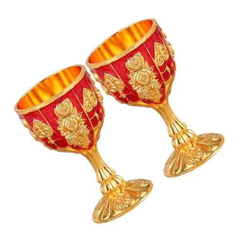 Produktbild: CRILSTYLEO Einzigartige 2 Stücke Rot Metall Coupe Es Wein Tasse Vintage Geprägte Bar Tasse