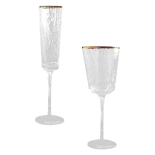 Produktbild: CRILSTYLEO Elegante Weingläser aus Kristallglas mit goldenem Rand und hohem Fuß dekorative Kelche für Feiern und als