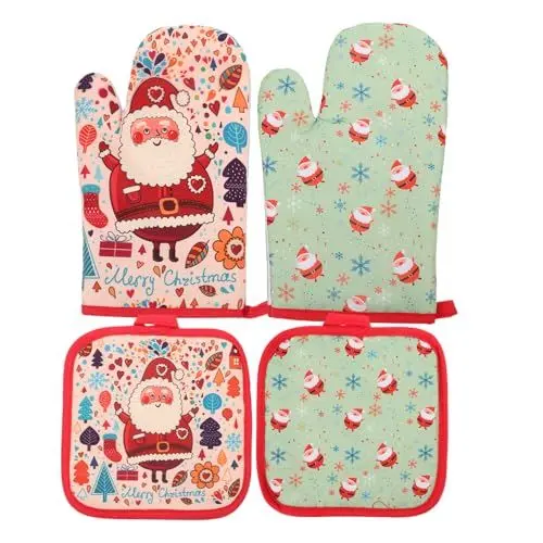 Produktbild: CRILSTYLEO 2 Sets Weihnachts Ofenhandschuhe Tischsets Weihnachts Ofenhandschuhe Weihnachts Topflappen Ofenhandschuhe Weihnachts Backhandschuhe Weihnachts Ofenhandschuh Rutschfestes