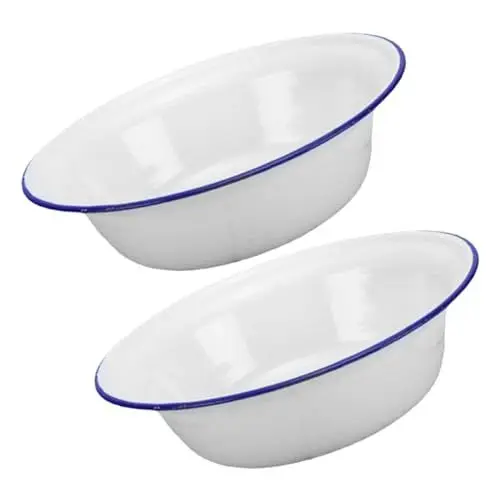 Produktbild: CRILSTYLEO 2stücke Vintage Emaille Schüssel Retro Suppenschalen Haushalts-enamel Bowl Für Obst Snacks Und Teig Weiß Mit Rolled Edge Hochwertige Und Langlebige Emailleware Für Küche