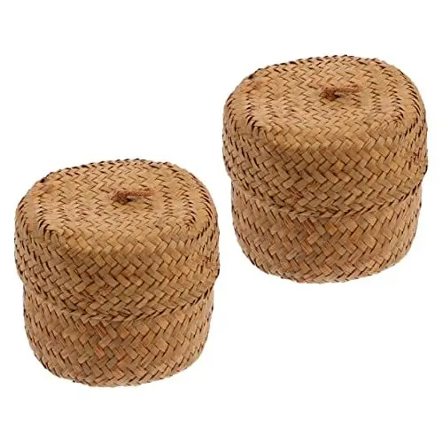 Produktbild: CRILSTYLEO Natürliche Seegras Handgefertigte Körbe 2 Stück Deckelboxen Für Home Office Verpackung