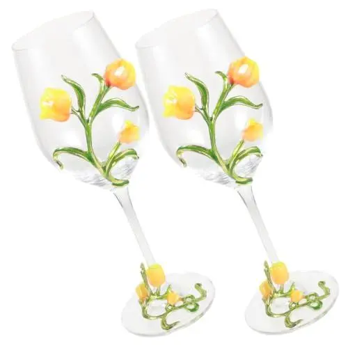 Produktbild: CRILSTYLEO Hergestellt aus sicherem Glas 2 Weingläser mit hohem Fuß Tulpenmuster für besondere Anlässe