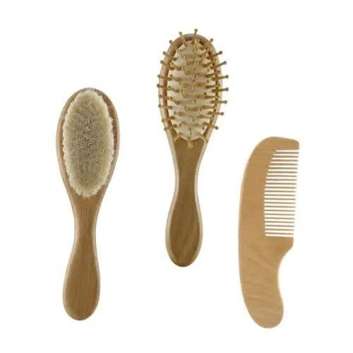 Produktbild: CRILSTYLEO 3-teiliges Babyhaarbürste-kamm-set Für Neugeborene Mit Wollbürste Und Bambuskamm Zur Geburt Und Babybad
