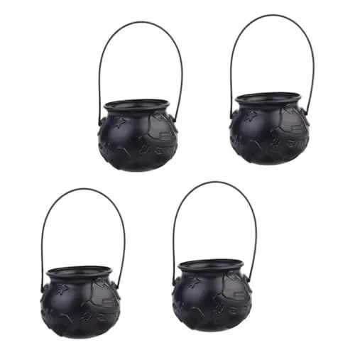 Produktbild: CRILSTYLEO 4 Stück Halloween-Kürbis-Eimer Süßigkeitenbehälter Schwarze Kerzenhalter Halloween Kinder Party Halloween kinderparty Laternen Süßigkeiten Eimer Bonbongläser Plastik Black