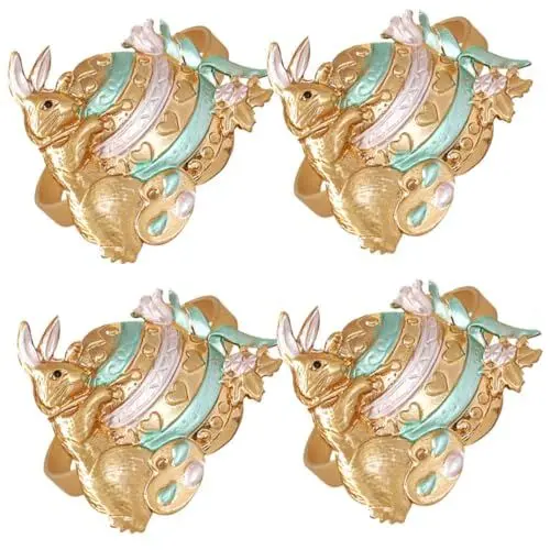 Produktbild: CRILSTYLEO Ostern Esstisch 4 Stücke Serviette Serviette Schnalle Robust Ostern Bunny Serviette