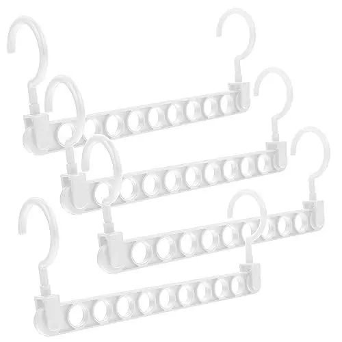 Produktbild: CRILSTYLEO Kleiderbügel Zur Schrankorganisation – 4er-Pack Platzsparende Kleiderbügel Mit T-Shirt-Halterung Multifunktional Nicht Rostend Pp-Material Weiß