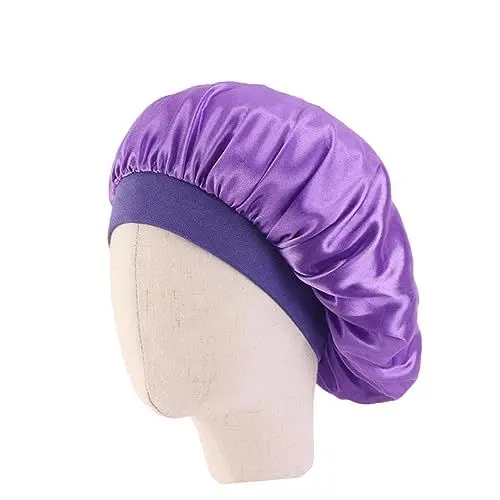 Produktbild: CRILSTYLEO 5er Set Satin Schlafmützen Elastische Und Breite Kappen Und Ideale Nachtkopfbedeckung Für Lockiges Haar Und Sanften Schlaf