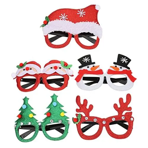Produktbild: CRILSTYLEO 5 Paare Weihnachtsgläser Urlaubsparty-Brille weihnachtsbaum brille weihnachtsdeko kinderferngläser partybrille Weihnachtsbrille Requisiten weihnachtliche Augenrequisiten Kunststoff
