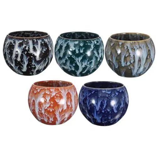 Produktbild: CRILSTYLEO 5-teilige Dekorative Kleine Keramik-teetasse Kompakte Trinkbecher Chinesisches Design Hitzebeständig