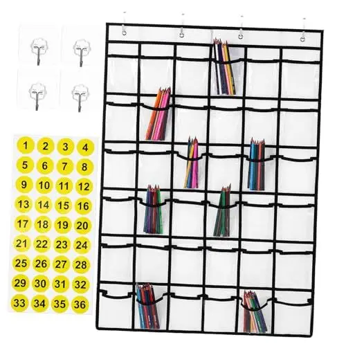 Produktbild: CRILSTYLEO Hängende Aufbewahrungstasche Mit Taschen Weißes PVC Etiketten-Organizer Wandtaschen-Organizer Multifunktionale Aufbewahrung Für Klassenzimmer Büro