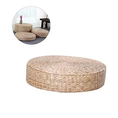 Produktbild: CRILSTYLEO Handgemachte Yoga Bank Sitzmatte Tatami Stroh Weben Bodenkissen gestepptes Design