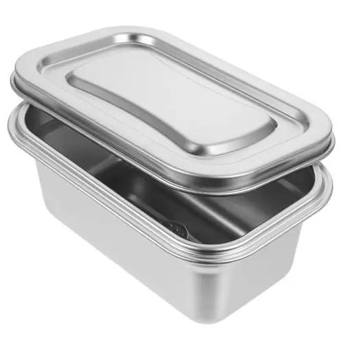 Produktbild: CRILSTYLEO Eisbox edelstahlbehälter aufbwahrungsbox bewahrungsbox frischebox Halter geteiltes Serviertablett mit Deckel Gefrierbehälter für den Haushalt Eisbehälter Rostfreier Stahl Silver