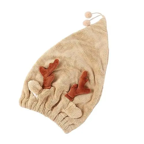 Produktbild: CRILSTYLEO Hut für trockenes Haar aus Geweih haarband hair- hair ties Haarbänder für Damenhaar trockene haarwickel Duschhaube schnell trocknende Kappe Korallenvlies aus Polyester Coffee