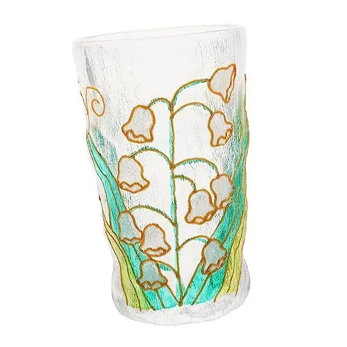 Produktbild: CRILSTYLEO Eleganter 350ml Glas-Wasserbecher Japanisches handbemaltes geprägtes Blumen-Getränkeglas